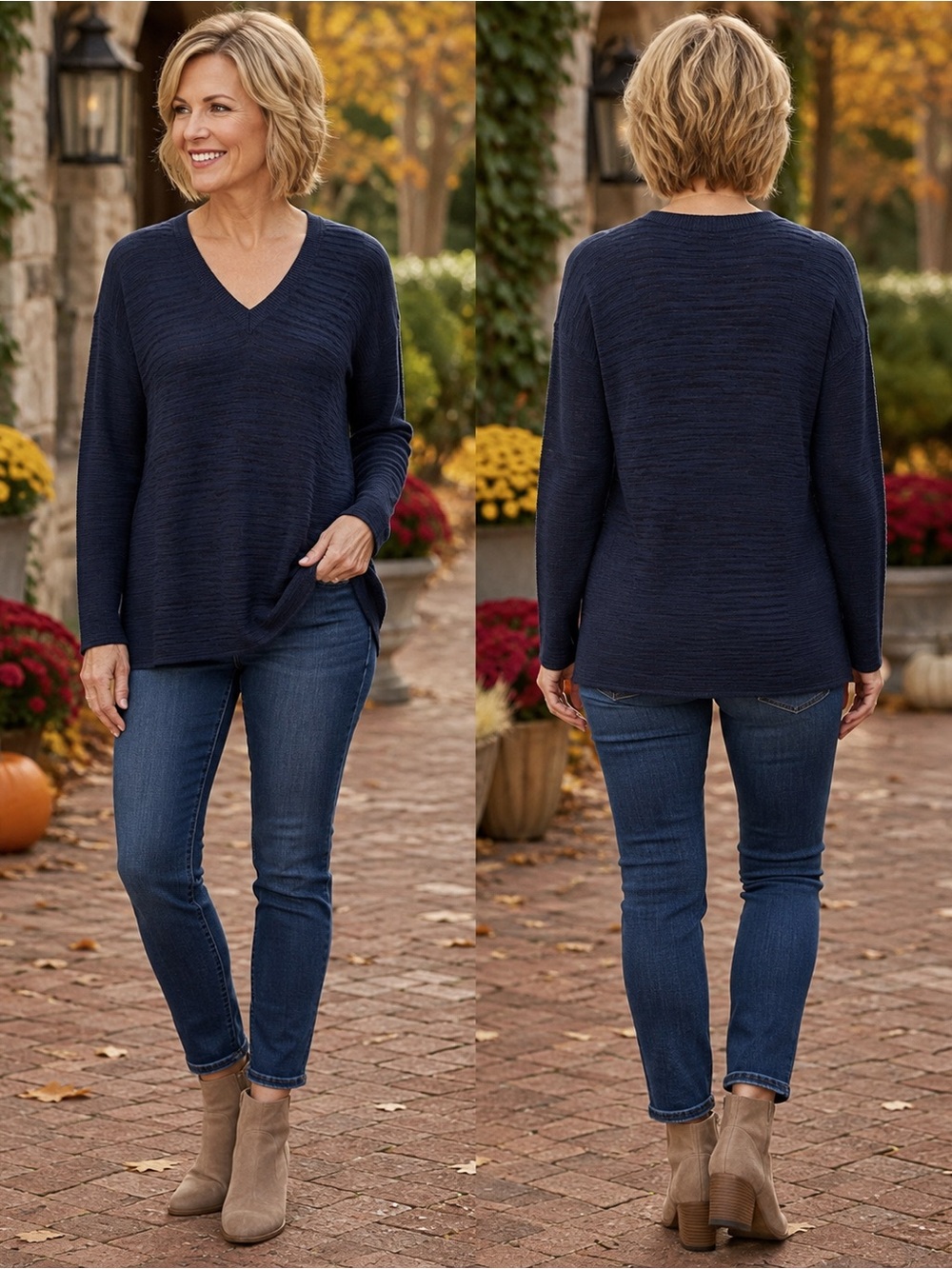 Macy's Navy V-Neck Long Sleeve Knit Sweater
